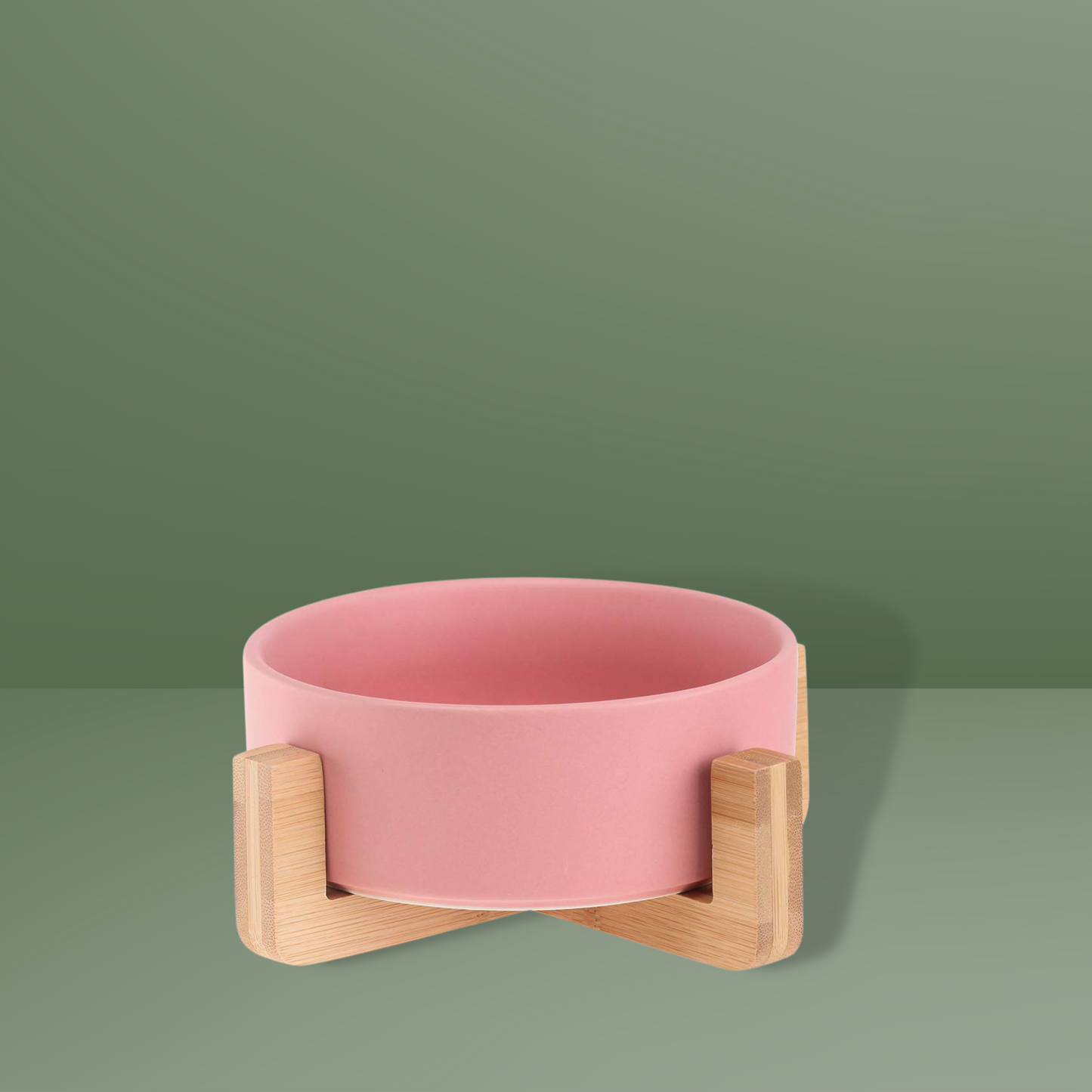 Medium Ceramic Bowl with Wooden Stand - Pink