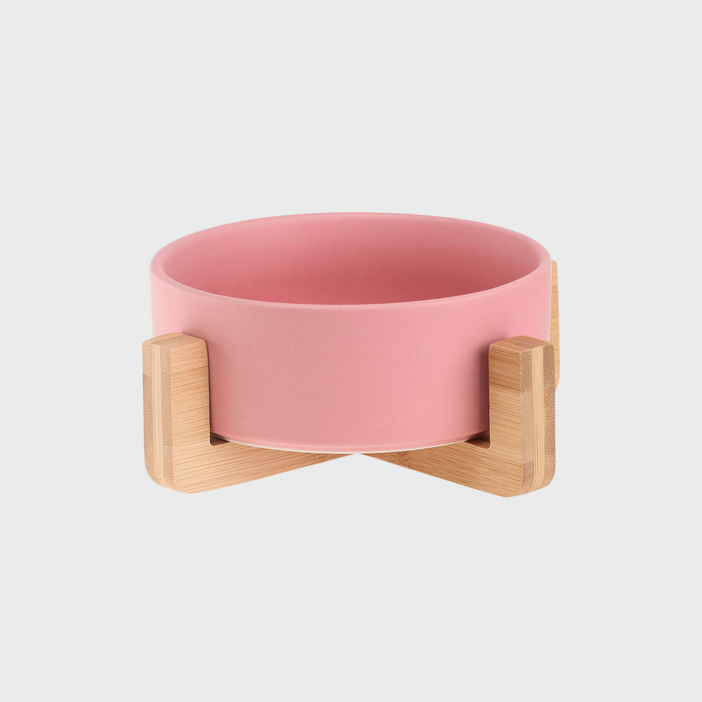 Medium Ceramic Bowl with Wooden Stand - Pink