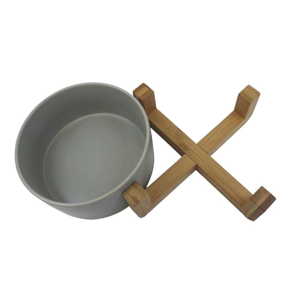 Medium Ceramic Bowl with Wooden Stand - Pink