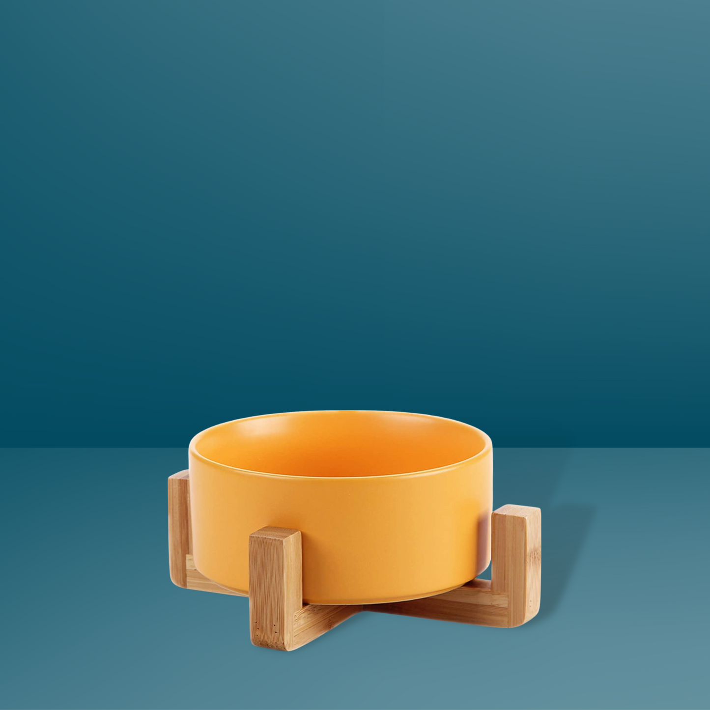 Small Ceramic Bowl with Wooden Stand - Yellow