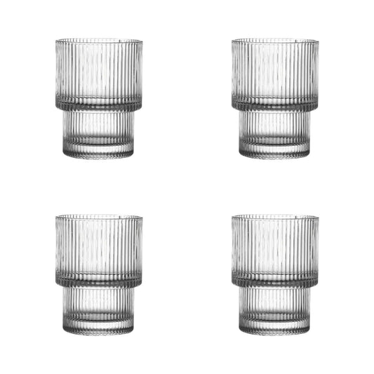 Haus Republik - Set of 4 Ribbed Stepped Glasses - 350ml