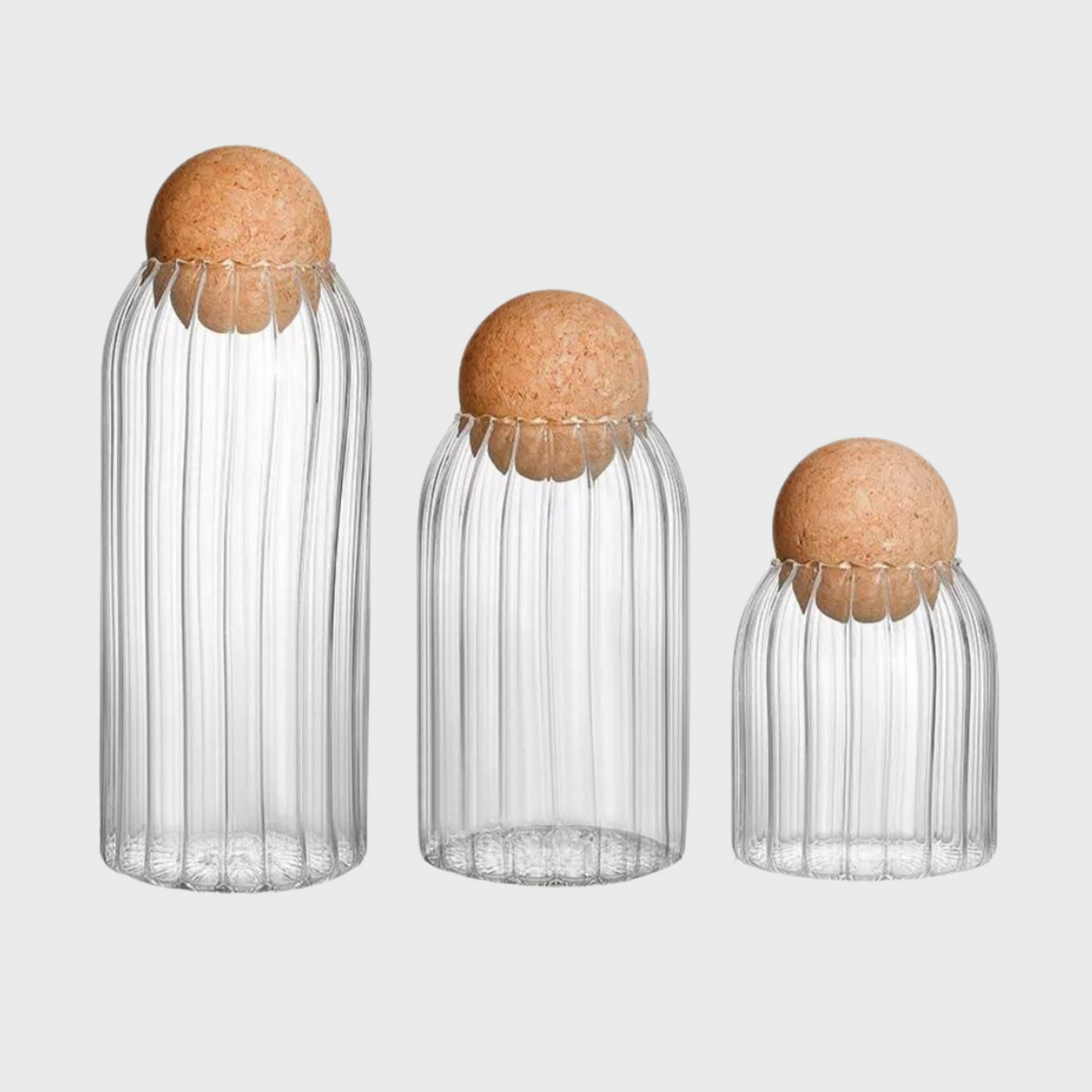 Ribbed Glass and Cork Pantry Storage Jar - Set of 3