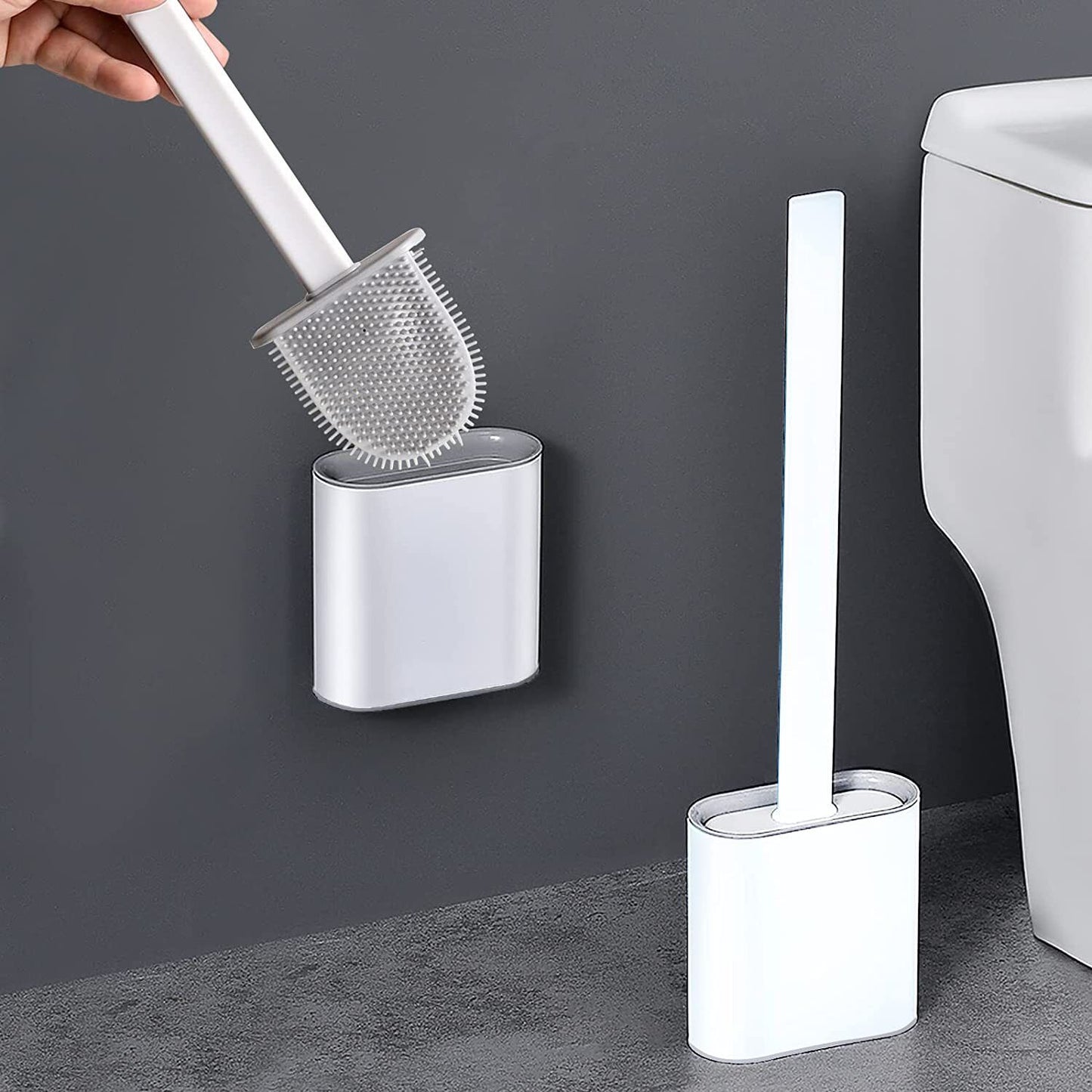 Silicone Toilet Brush With Wall Mount - White