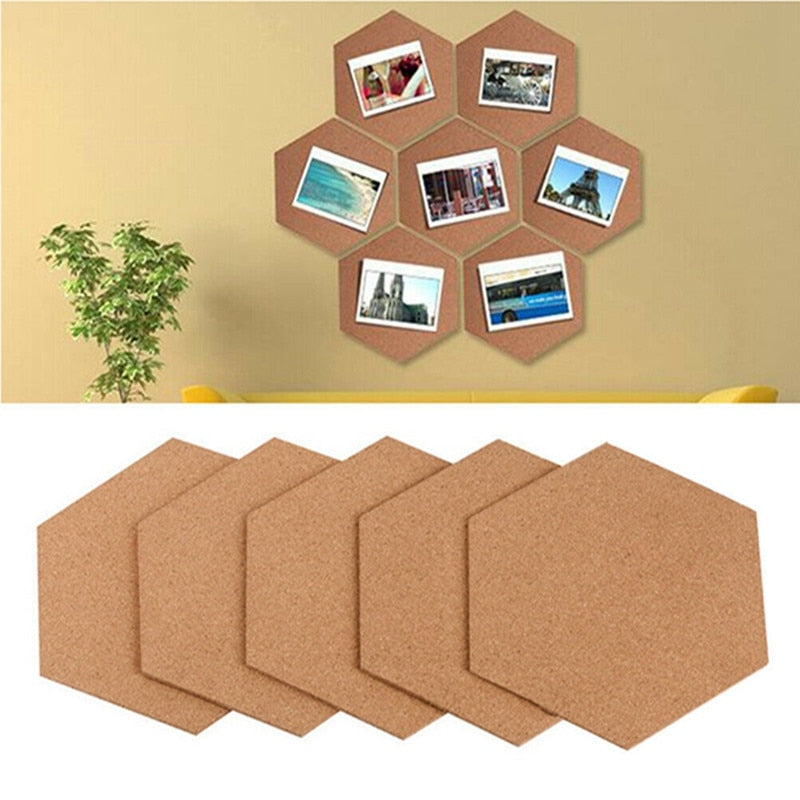 Adhesive Hexagon Cork Board Tiles - Pack of 8 + Pins