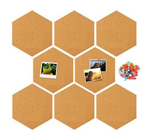 Adhesive Hexagon Cork Board Tiles - Pack of 8 + Pins